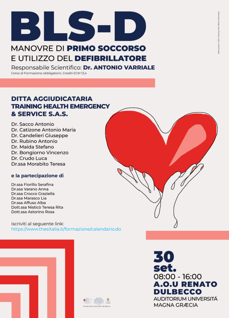 Manifesto del corso di formazione BLS-D manovre di primo soccorso e utilizzo del defibrillatore. 30 settembre 2023.