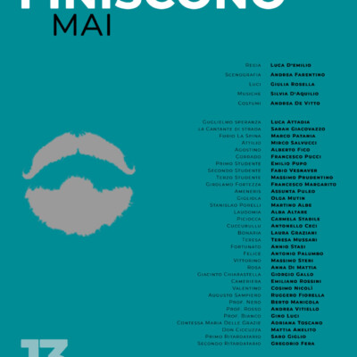 Le tre barbe simbolo dello spettacolo occupano una la parte alta, una la parte centrale e una la parte bassa della locandina; i testi sono in bianco e nero.