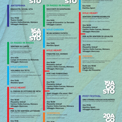 Hyle Book Festival 2022 - Locandina eventi. La locandina contiene il programma completo di Hyle Book Festival diviso per sezioni, giorni e orari.