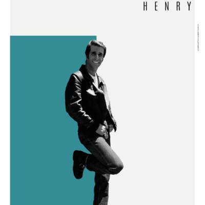 Henry Winkler alias Fonzie con rettangolo petrolio